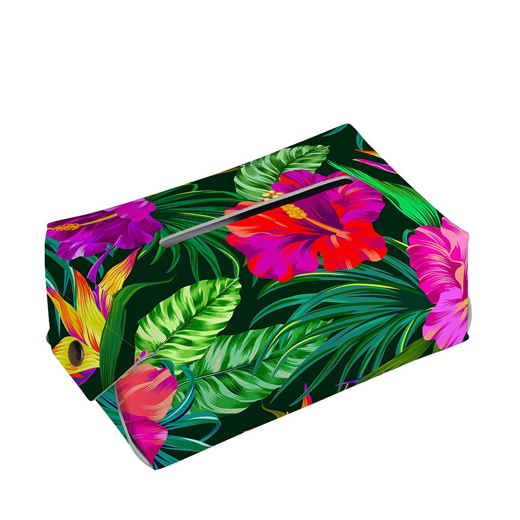 Purple Tropical Pattern Print Rectangle Tissue Box Cover