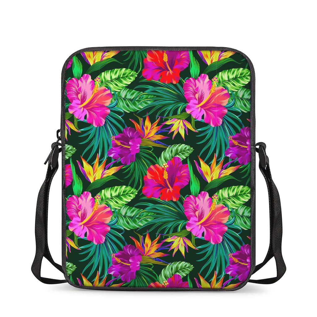 Purple Tropical Pattern Print Rectangular Crossbody Bag