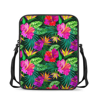 Purple Tropical Pattern Print Rectangular Crossbody Bag