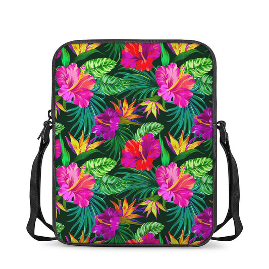Purple Tropical Pattern Print Rectangular Crossbody Bag