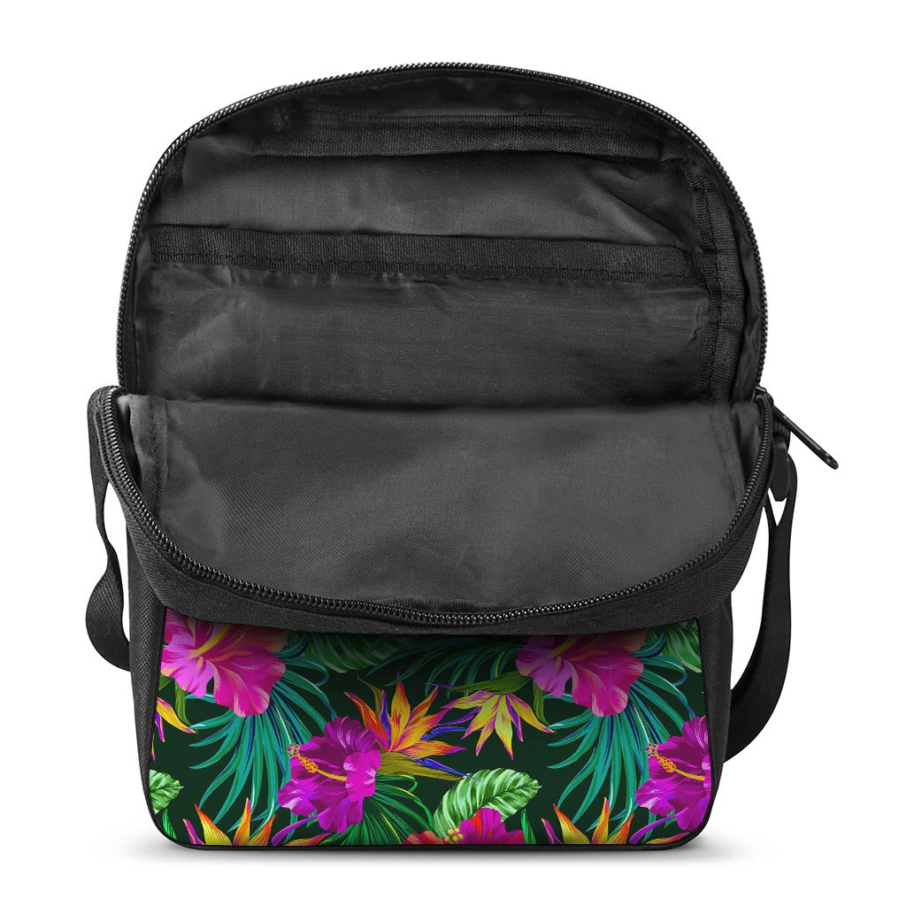 Purple Tropical Pattern Print Rectangular Crossbody Bag