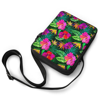 Purple Tropical Pattern Print Rectangular Crossbody Bag