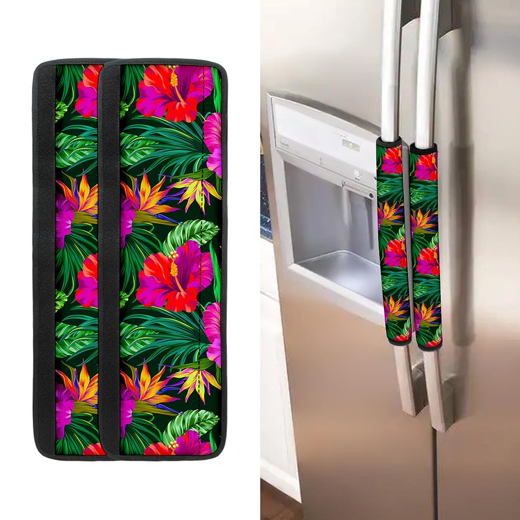 Purple Tropical Pattern Print Refrigerator Handle Covers