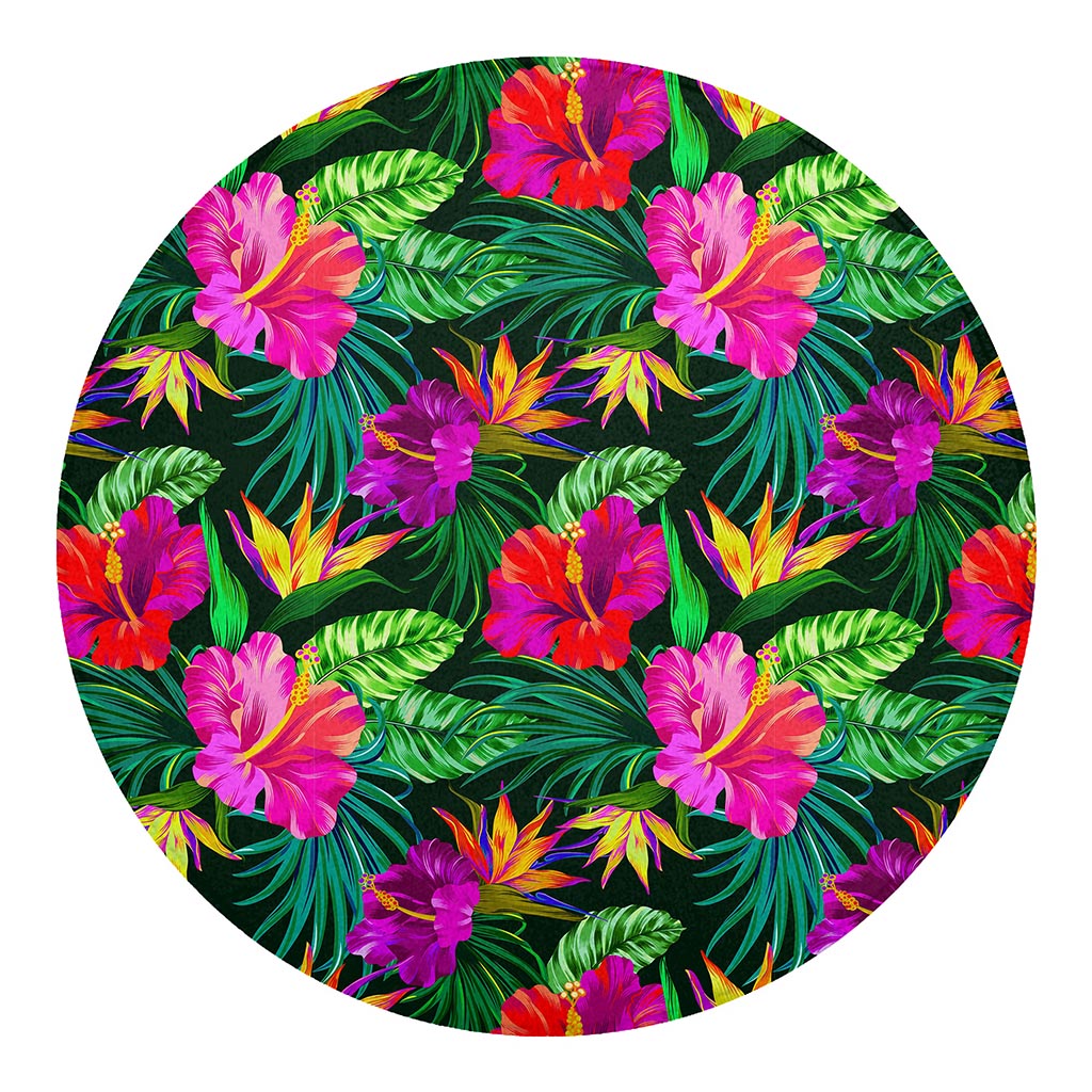 Purple Tropical Pattern Print Round Blanket