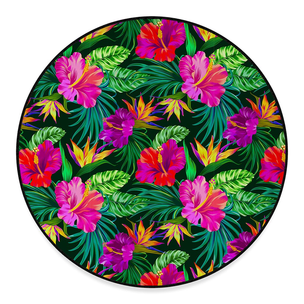 Purple Tropical Pattern Print Round Floor Mat