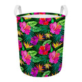 Purple Tropical Pattern Print Round Laundry Basket