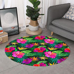 Purple Tropical Pattern Print Round Rug