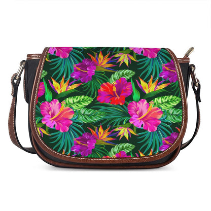 Purple Tropical Pattern Print Saddle Bag