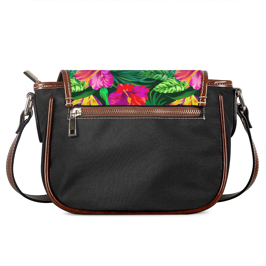 Purple Tropical Pattern Print Saddle Bag