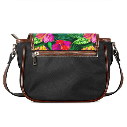 Purple Tropical Pattern Print Saddle Bag