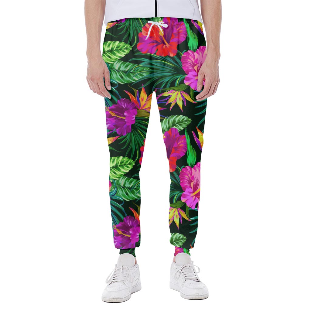 Purple Tropical Pattern Print Scuba Joggers
