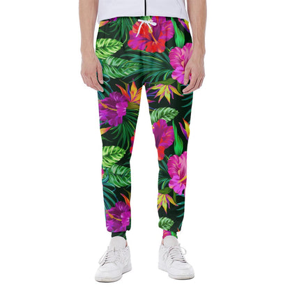 Purple Tropical Pattern Print Scuba Joggers