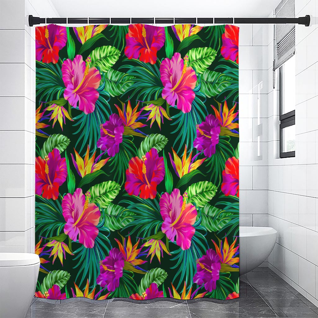 Purple Tropical Pattern Print Shower Curtain