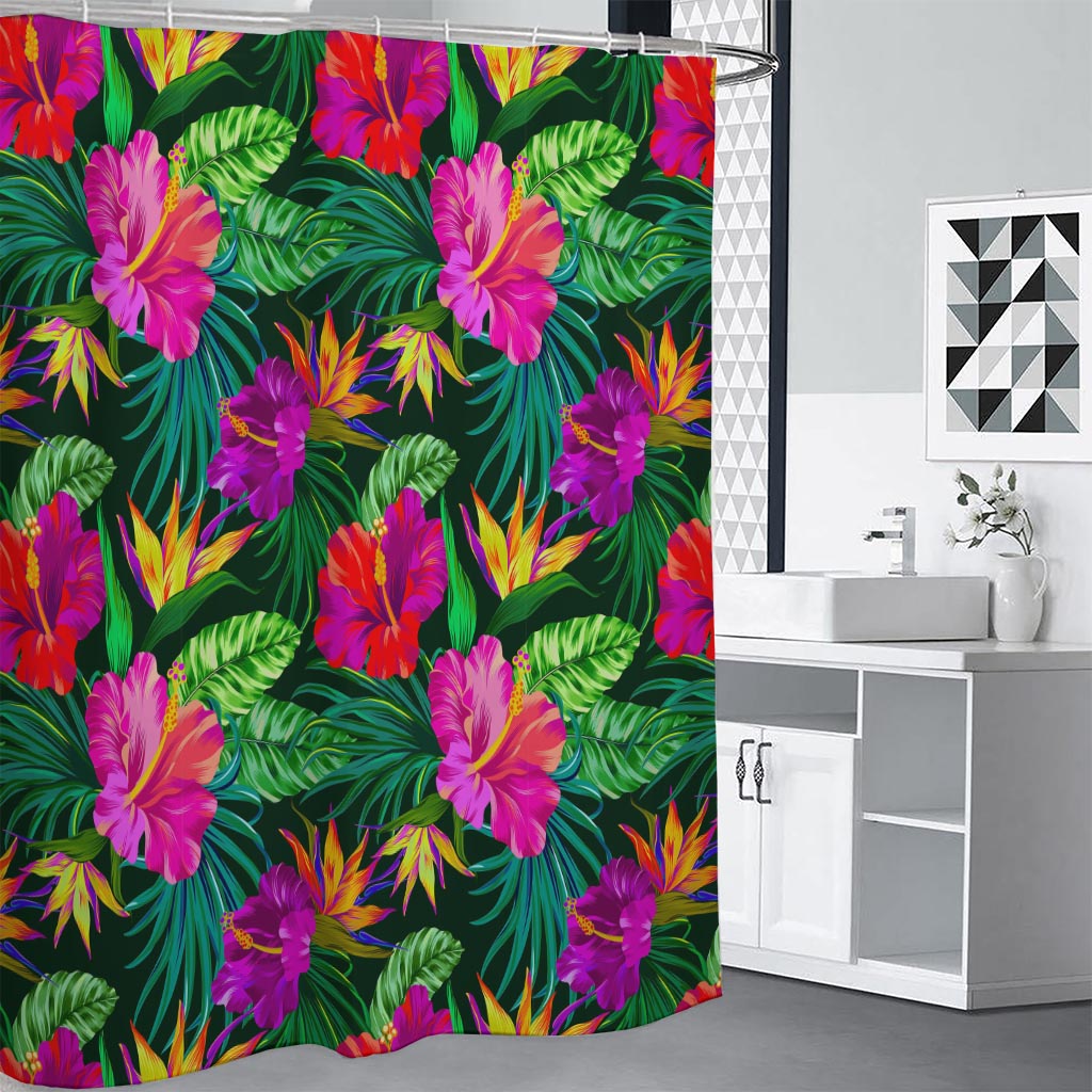 Purple Tropical Pattern Print Shower Curtain