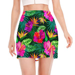 Purple Tropical Pattern Print Side Slit Mini Skirt