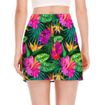 Purple Tropical Pattern Print Side Slit Mini Skirt