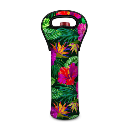 Purple Tropical Pattern Print Single Neoprene Wine Tote