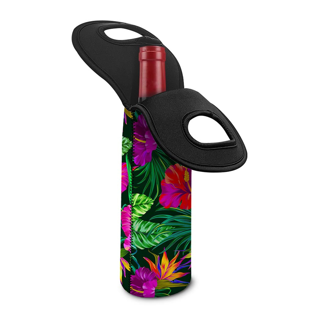 Purple Tropical Pattern Print Single Neoprene Wine Tote