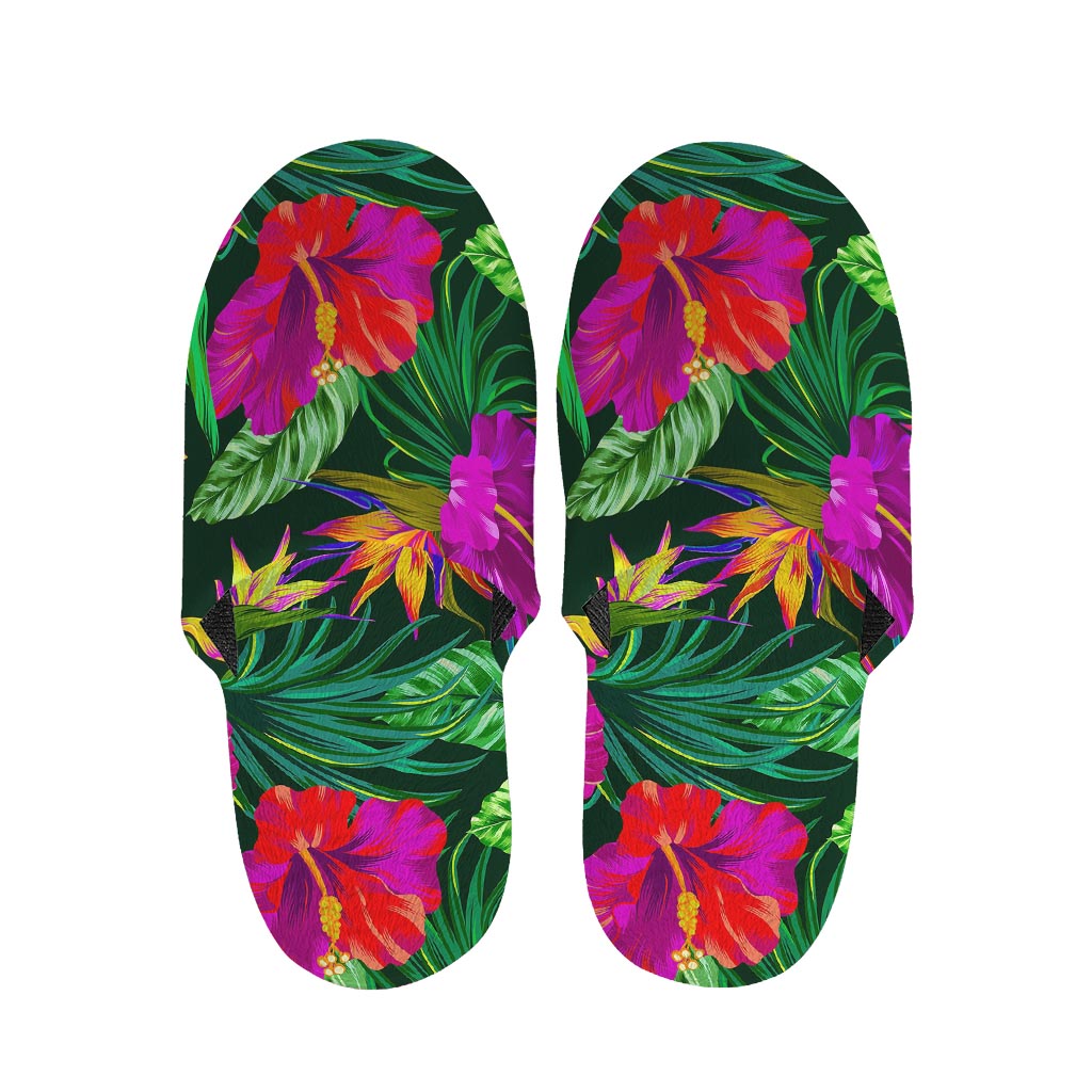 Purple Tropical Pattern Print Slippers