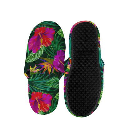 Purple Tropical Pattern Print Slippers