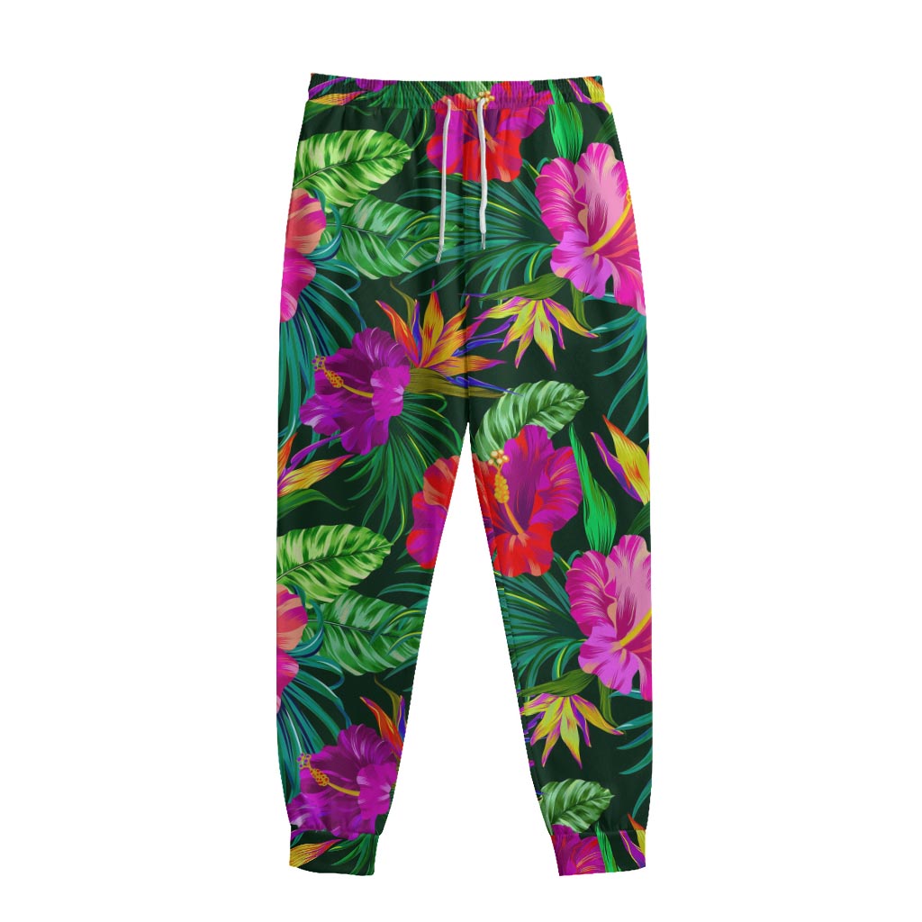 Purple Tropical Pattern Print Sweatpants