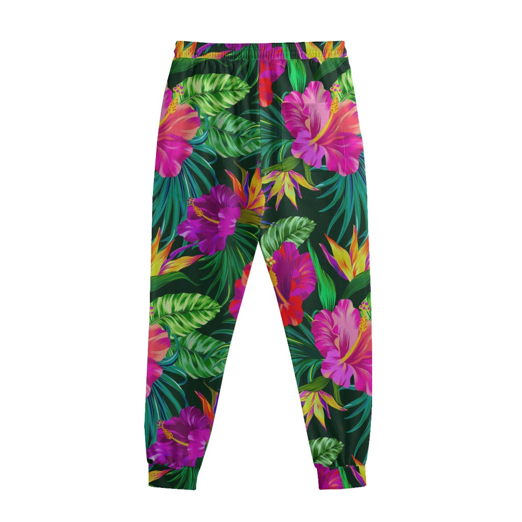 Purple Tropical Pattern Print Sweatpants