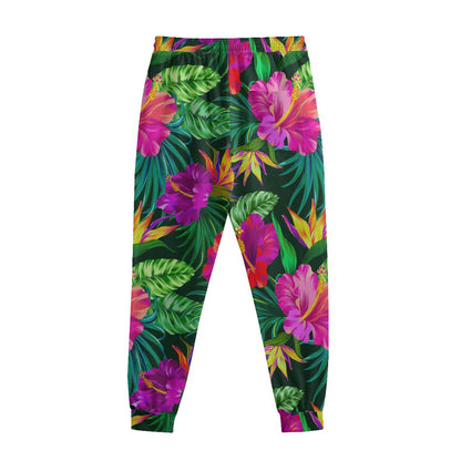 Purple Tropical Pattern Print Sweatpants