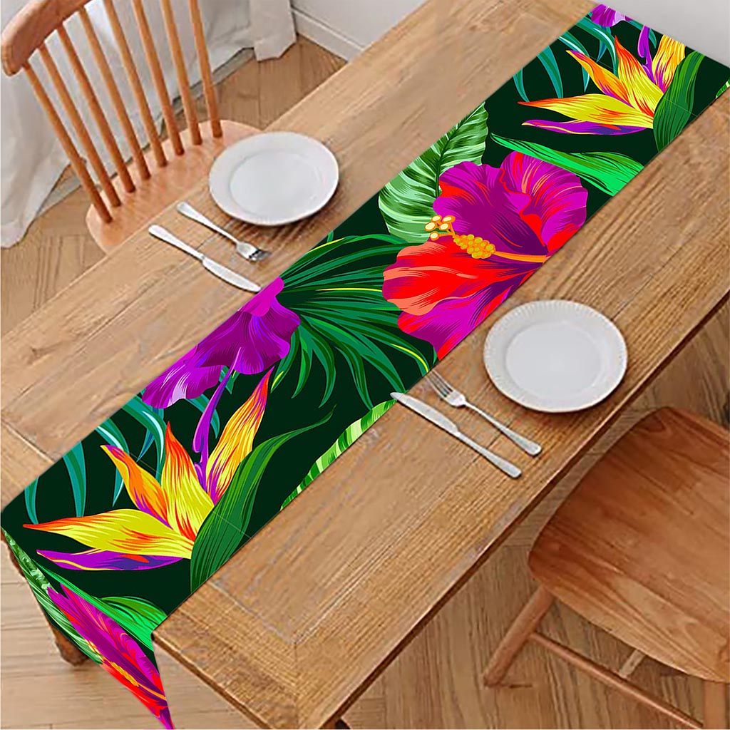 Purple Tropical Pattern Print Table Runner