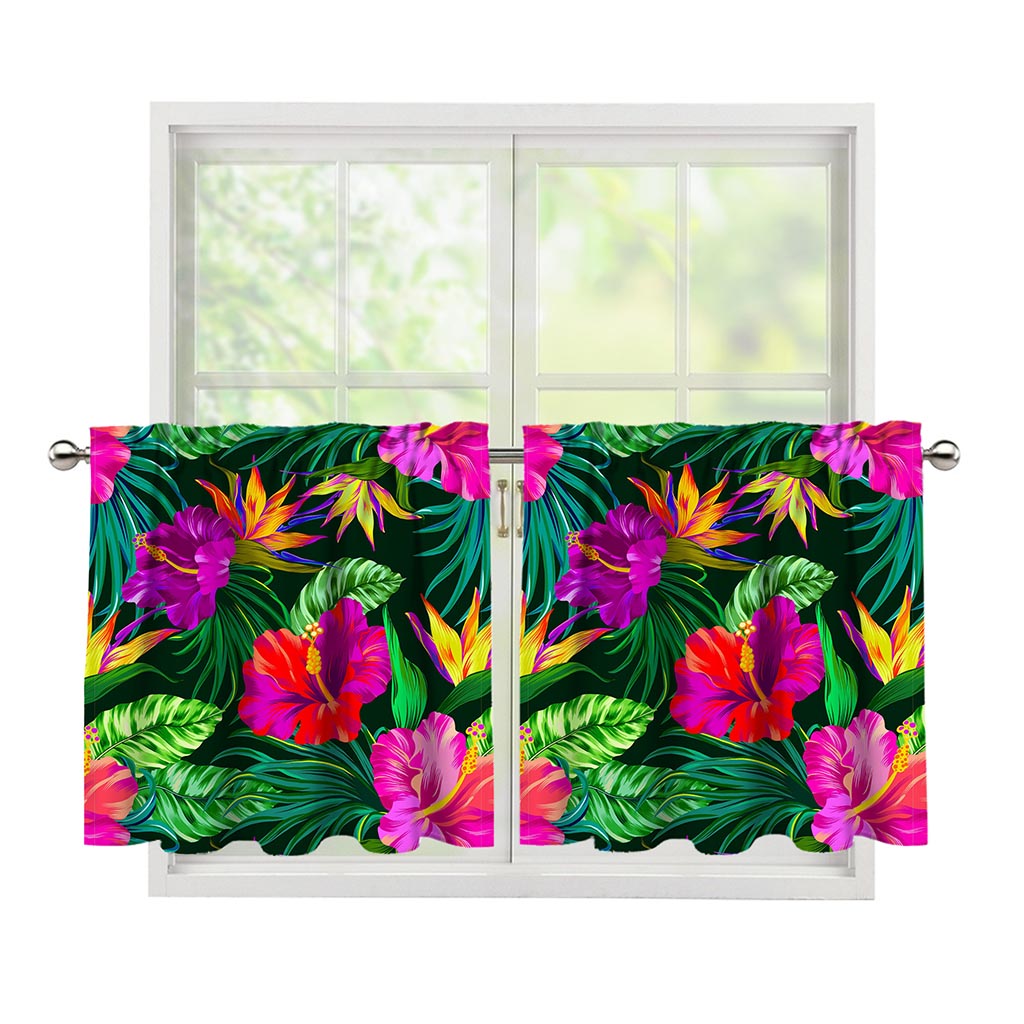 Purple Tropical Pattern Print Tier Curtains