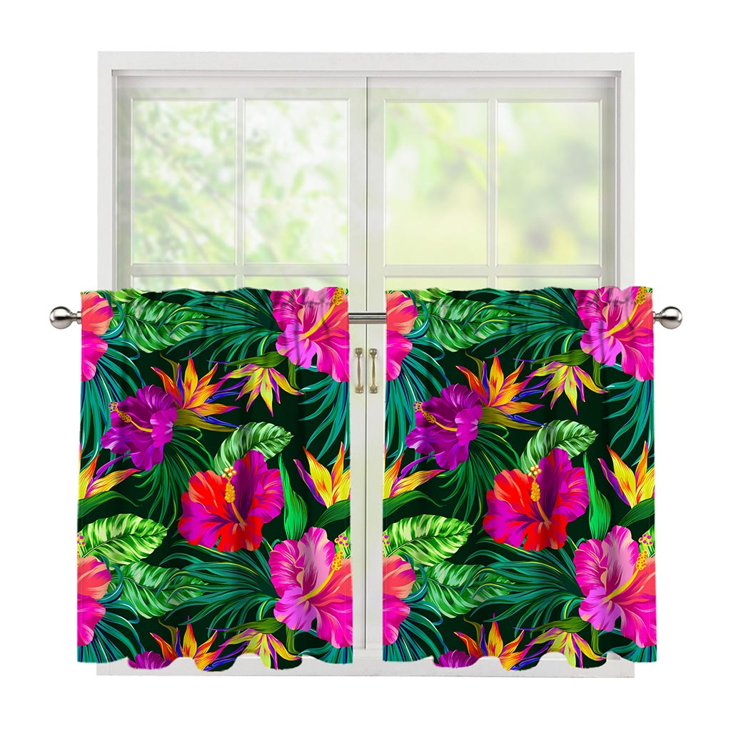 Purple Tropical Pattern Print Tier Curtains