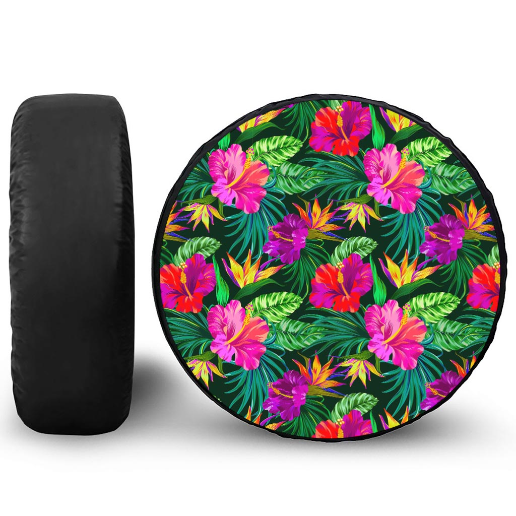 Purple Tropical Pattern Print Tire Cover