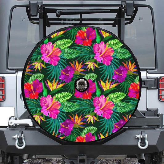Purple Tropical Pattern Print Tire Cover With Camera Hole