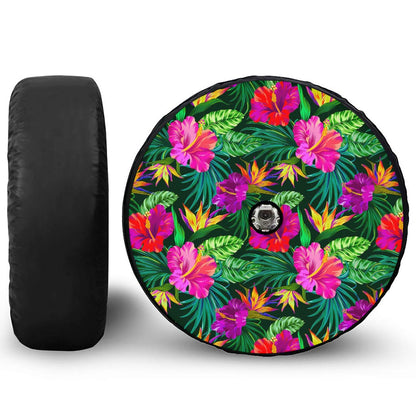 Purple Tropical Pattern Print Tire Cover With Camera Hole