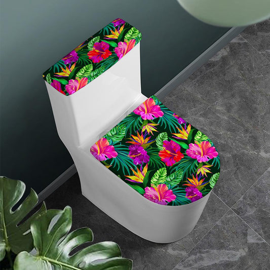 Purple Tropical Pattern Print Toilet Lid And Tank Cover Set