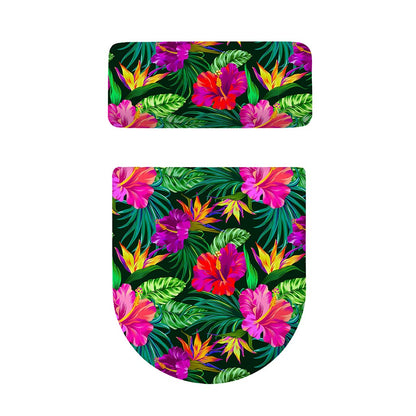 Purple Tropical Pattern Print Toilet Lid And Tank Cover Set