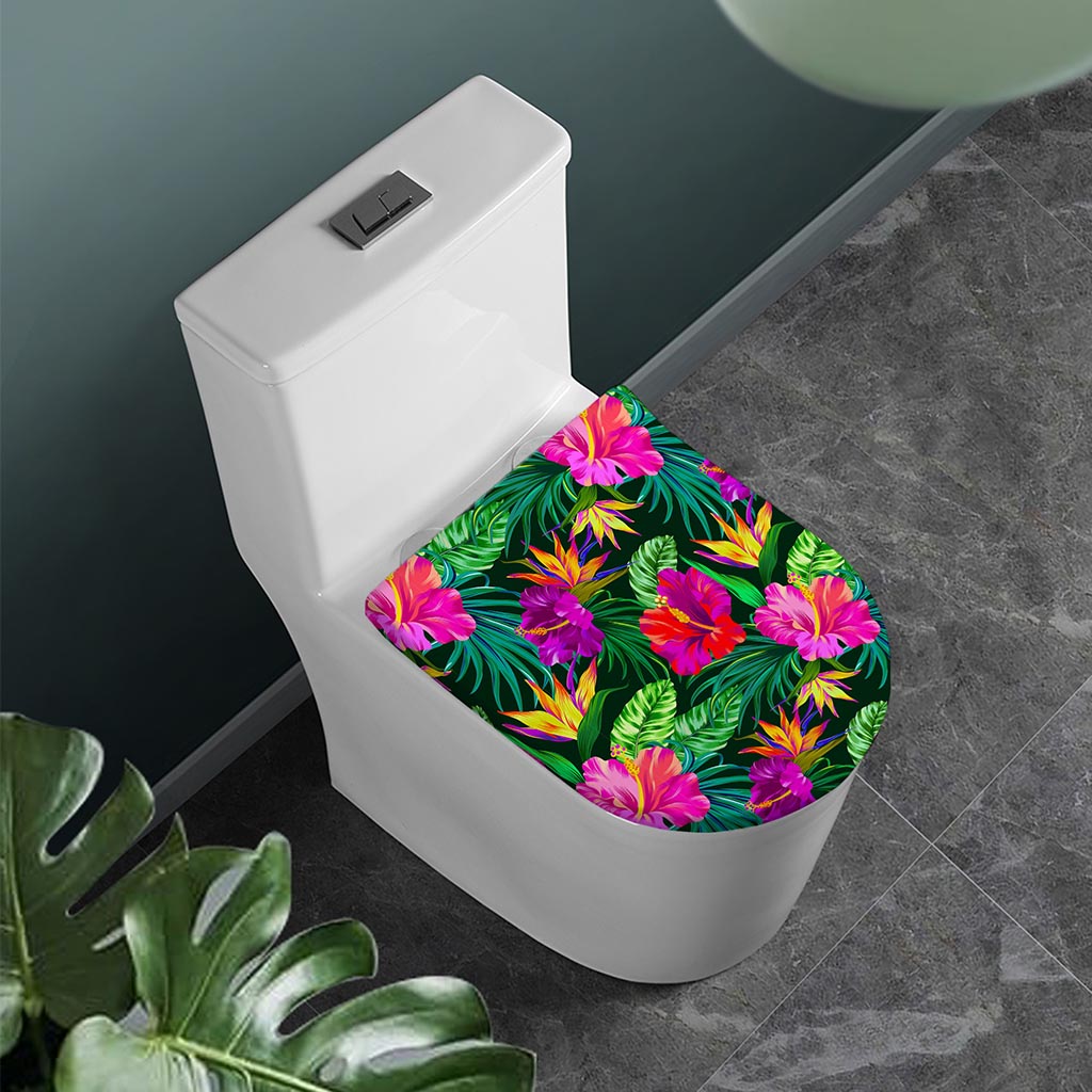 Purple Tropical Pattern Print Toilet Lid Cover