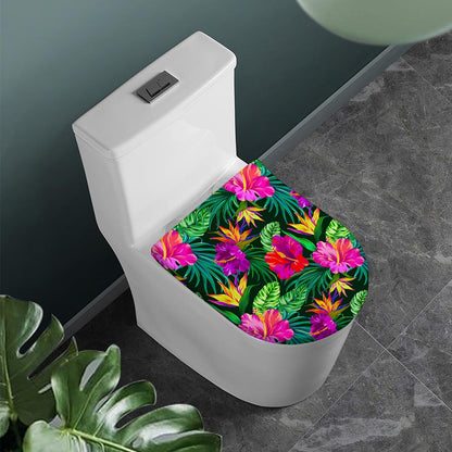 Purple Tropical Pattern Print Toilet Lid Cover