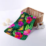 Purple Tropical Pattern Print Towel