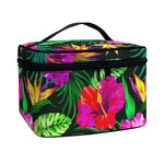 Purple Tropical Pattern Print Travel Makeup Bag