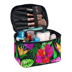 Purple Tropical Pattern Print Travel Makeup Bag