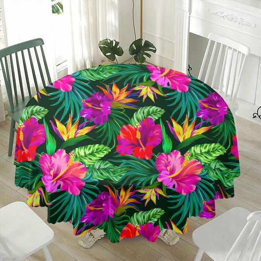 Purple Tropical Pattern Print Waterproof Round Tablecloth
