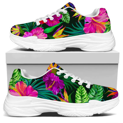 Purple Tropical Pattern Print White Chunky Shoes
