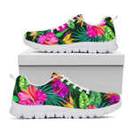 Purple Tropical Pattern Print White Running Shoes
