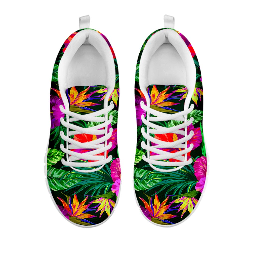 Purple Tropical Pattern Print White Running Shoes