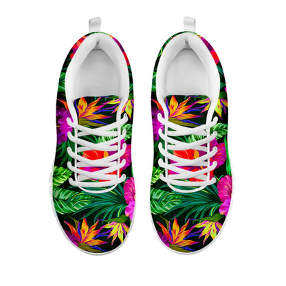 Purple Tropical Pattern Print White Running Shoes
