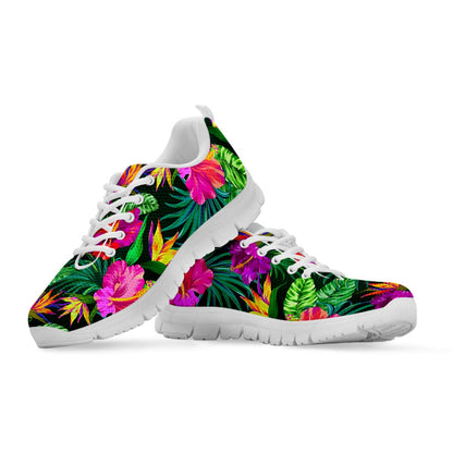 Purple Tropical Pattern Print White Running Shoes