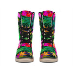 Purple Tropical Pattern Print Winter Boots