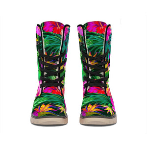 Purple Tropical Pattern Print Winter Boots