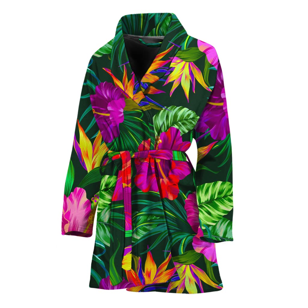 Purple Tropical Pattern Print Women's Bathrobe