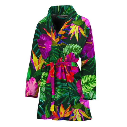 Purple Tropical Pattern Print Women's Bathrobe